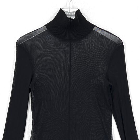 ENZA COSTA Mesh Cuffed Turtleneck Top Womens Medium Black Layering Minimal NEW - Picture 6 of 16